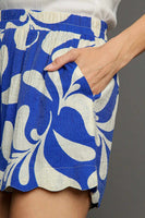 Umgee Two Toned Print Shorts in Blue FINAL SALE