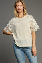 Load image into Gallery viewer, Umgee Slub Knit Top with Lace Sleeves in Cream
