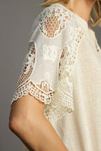 Load image into Gallery viewer, Umgee Slub Knit Top with Lace Sleeves in Cream
