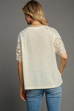 Load image into Gallery viewer, Umgee Slub Knit Top with Lace Sleeves in Cream
