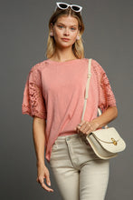 Load image into Gallery viewer, Umgee Slub Knit Top with Lace Sleeves in Blush
