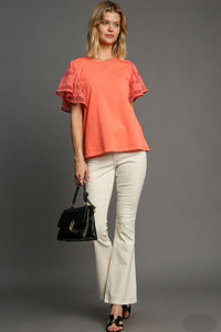 Umgee A-Line French Terry Knit Top in Coral