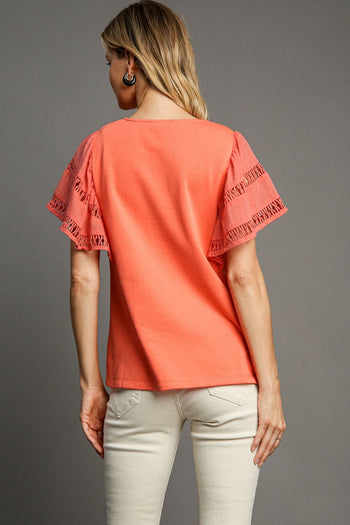 Umgee A-Line French Terry Knit Top in Coral FINAL SALE