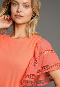 Umgee A-Line French Terry Knit Top in Coral