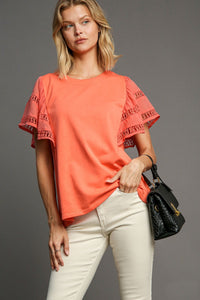 Umgee A-Line French Terry Knit Top in Coral