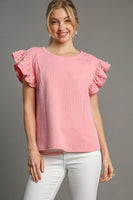 Umgee Boxy Cut Top with Pearl Details in Pink FINAL SALE