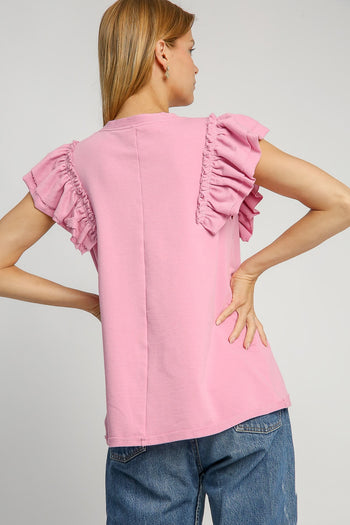 Umgee French Terry Knit Top with Pearl Details in Pink Mauve FINAL SALE