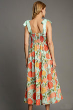 Load image into Gallery viewer, Umgee Floral Print Bow Tie Maxi Dress in Mint Mix
