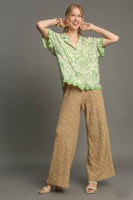 Umgee Two Toned Print Button Down Top in Sage FINAL SALE