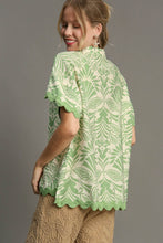 Load image into Gallery viewer, Umgee Two Toned Print Button Down Top in Sage
