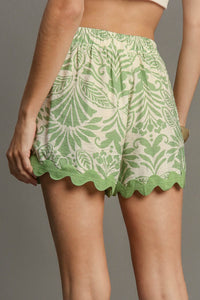 Umgee Two Toned Print Shorts in Sage