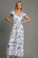 Umgee Two Toned Landscape Print Maxi Dress in Blue FINAL SALE
