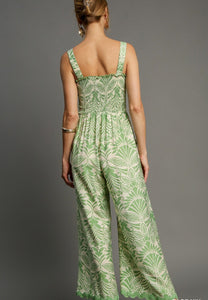 Umgee Abstract Print Jumpsuit in Sage Mix