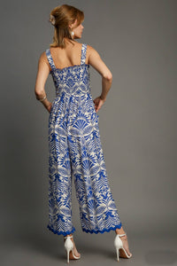 Umgee Abstract Print Jumpsuit in Blue Mix