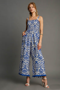 Umgee Abstract Print Jumpsuit in Blue Mix