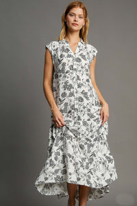 Umgee Floral Print Maxi Dress in Black