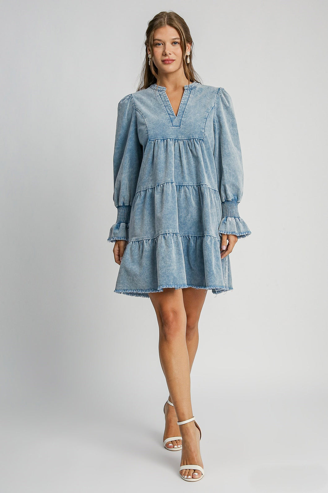 Umgee Stone Washed Corduroy Dress in Denim Blue