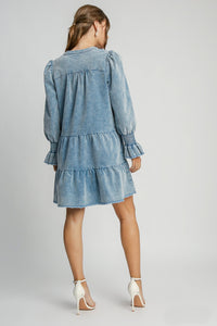 Umgee Stone Washed Corduroy Dress in Denim Blue