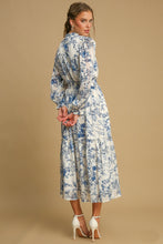 Load image into Gallery viewer, Umgee Lurex Fabric Floral Print Midi Dress in Blue
