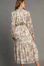 Load image into Gallery viewer, Umgee Lurex Fabric Floral Print Midi Dress in Brown ON ORDER
