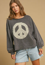 Load image into Gallery viewer, Umgee French Terry Top with Lace Peace Sign Patch in Charcoal
