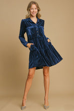 Load image into Gallery viewer, Umgee Textured Striped Velvet Dress in Navy
