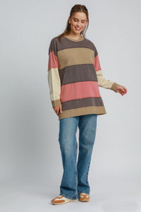 Umgee Color Block Tunic Top in Charcoal Mix