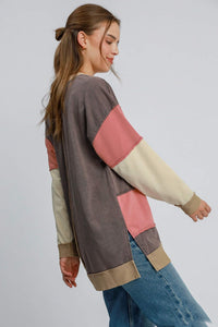 Umgee Color Block Tunic Top in Charcoal Mix