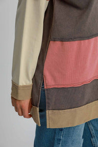 Umgee Color Block Tunic Top in Charcoal Mix