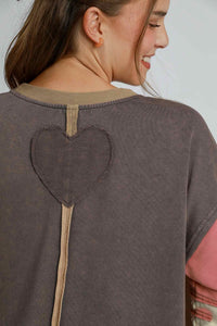 Umgee Color Block Tunic Top in Charcoal Mix