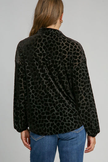 Umgee Burnout Animal Pattern Velvet Top in Black