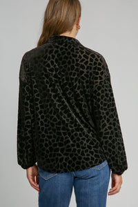 Umgee Burnout Animal Pattern Velvet Top in Black