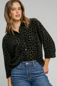 Umgee Burnout Animal Pattern Velvet Top in Black