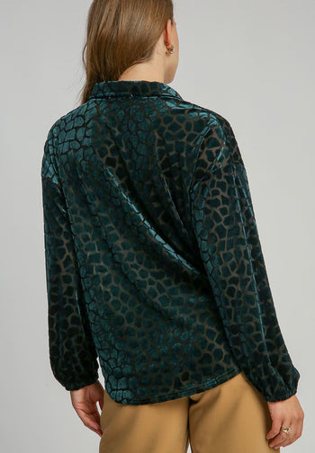 Umgee Burnout Animal Pattern Velvet Top in Hunter Green