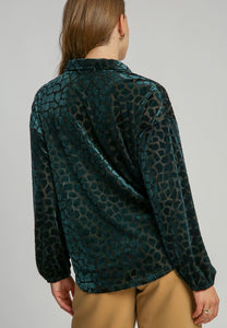 Umgee Burnout Animal Pattern Velvet Top in Hunter Green