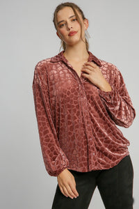 Umgee Burnout Animal Pattern Velvet Top in Rosewood