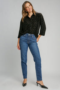 Umgee Burnout Animal Pattern Velvet Top in Black