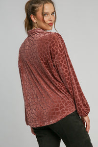 Umgee Burnout Animal Pattern Velvet Top in Rosewood