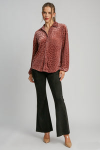 Umgee Burnout Animal Pattern Velvet Top in Rosewood