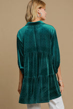 Load image into Gallery viewer, Umgee Solid Color Velvet Tunic Top with Stone Embellishments in Teal Green
