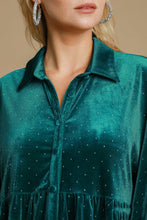 Load image into Gallery viewer, Umgee Solid Color Velvet Tunic Top with Stone Embellishments in Teal Green
