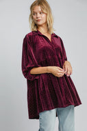 Umgee Solid Color Velvet Tunic Top with Stone Embellishments in Plum FINAL SALE