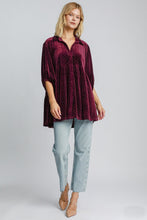 Load image into Gallery viewer, Umgee Solid Color Velvet Tunic Top with Stone Embellishments in Plum
