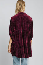 Load image into Gallery viewer, Umgee Solid Color Velvet Tunic Top with Stone Embellishments in Plum
