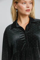 Umgee Solid Color Velvet Tunic Top with Stone Embellishments in Black