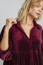 Load image into Gallery viewer, Umgee Solid Color Velvet Tunic Top with Stone Embellishments in Plum
