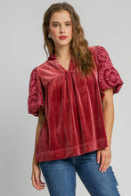 Load image into Gallery viewer, Umgee Solid Color Top with Embroidered Sleeves in Rosewood
