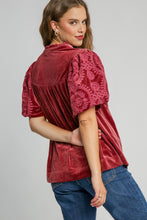 Load image into Gallery viewer, Umgee Solid Color Top with Embroidered Sleeves in Rosewood
