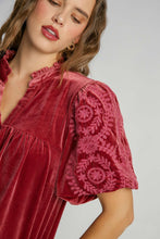 Load image into Gallery viewer, Umgee Solid Color Top with Embroidered Sleeves in Rosewood
