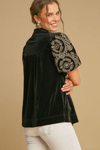 Load image into Gallery viewer, Umgee Solid Color Top with Embroidered Sleeves in Black ON ORDER
